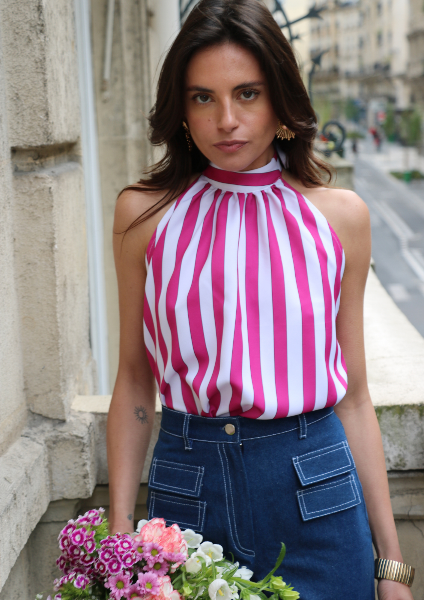 Top Amalfi - Rayures - Rose