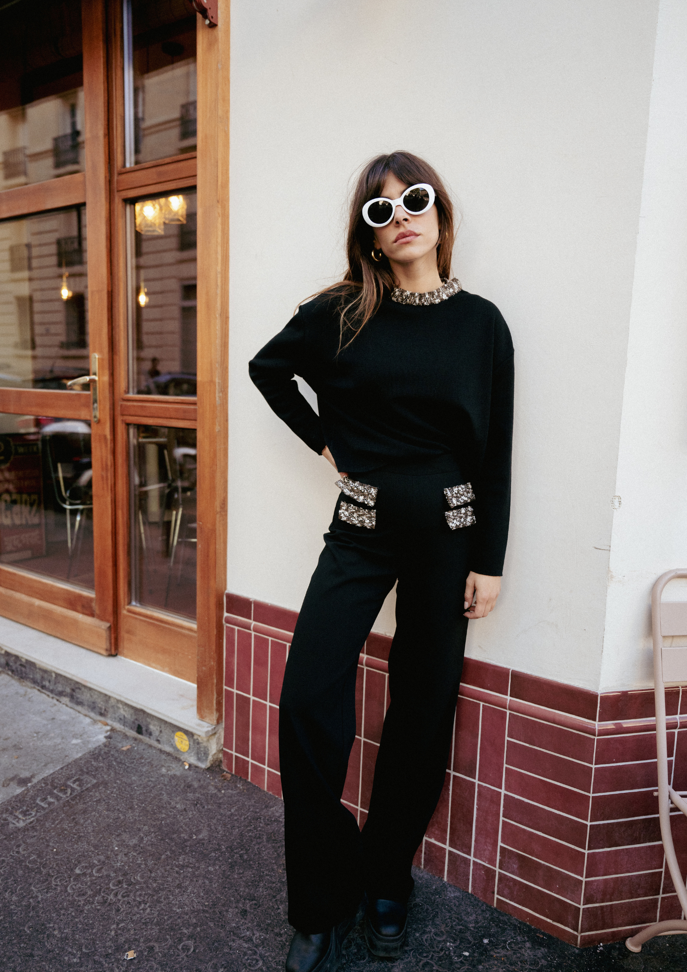 Pantalon Couture - Crêpe de laine Noir & Tweed d'exception