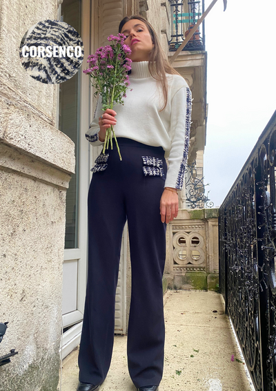 Pantalon Couture - Crêpe de laine Marine & Tweed d'exception