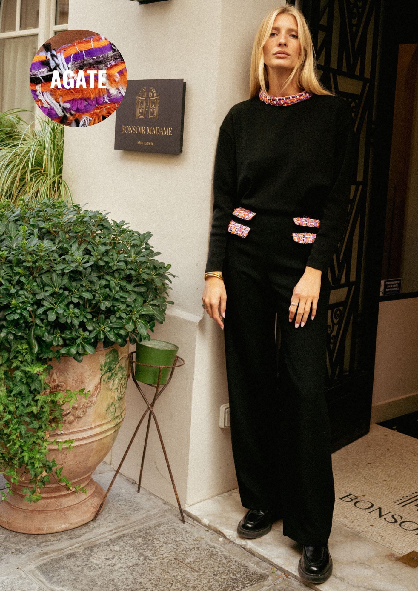 Pantalon Couture - Crêpe de laine Noir & Tweed d'exception